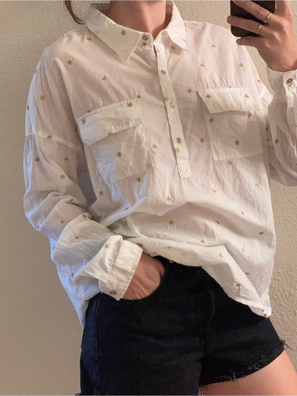 Tommy Hilfiger white gold stars cotton Women's shirt